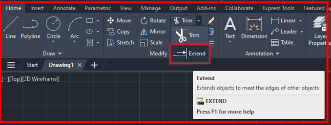 آموزش دستور Extend در اتوکد