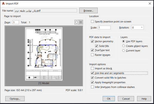 تبدیل pdf به اتوکد