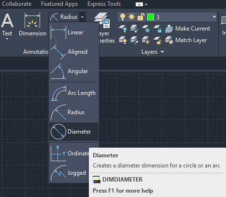 How to execute the circle diameter measurement command in AutoCAD
